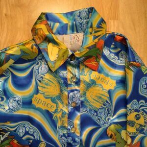 Vintage 90s Monster Girl Psychedelic Space Robot Polyester Disco Shirt